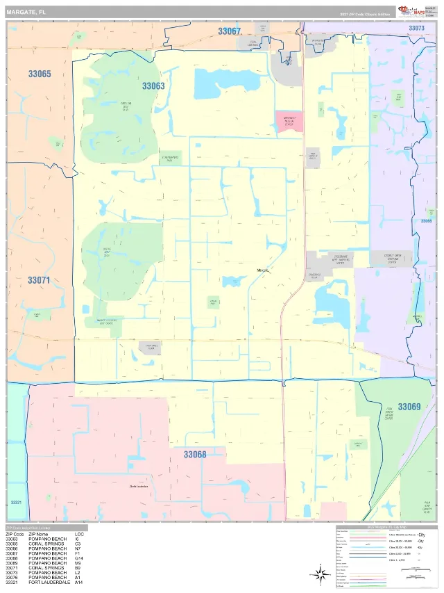 Margate, FL ZIP Code Wall Map, Classic style