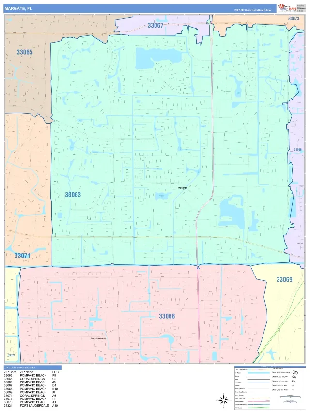 Margate, FL ZIP Code Wall Map, ColorCast style