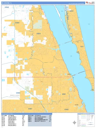 Melbourne, FL Business Reference style ZIP Code wall map