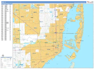 Miami, FL Business Reference style ZIP Code wall map