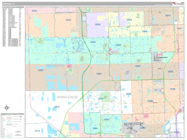 Miramar, FL ZIP Code Wall Map, Classic style