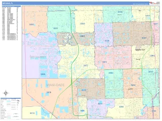 Miramar, FL ColorCast style ZIP Code wall map