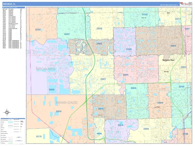 Miramar, FL ZIP Code Wall Map, ColorCast style