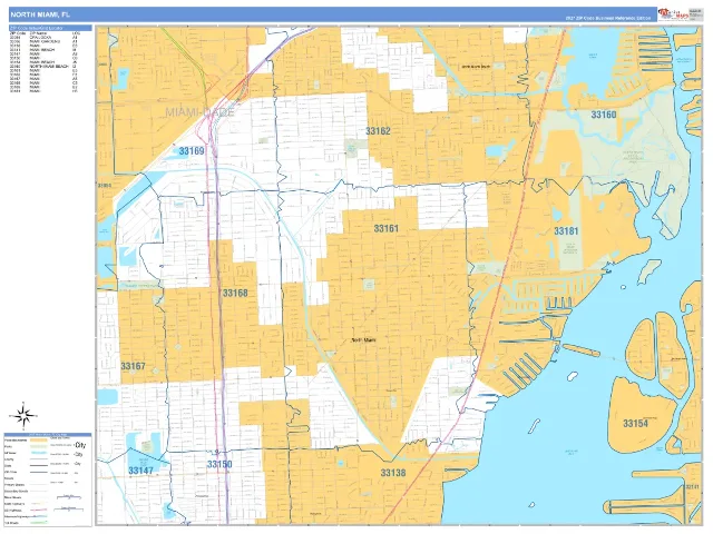 North Miami, FL ZIP Code Wall Map, Business Reference style
