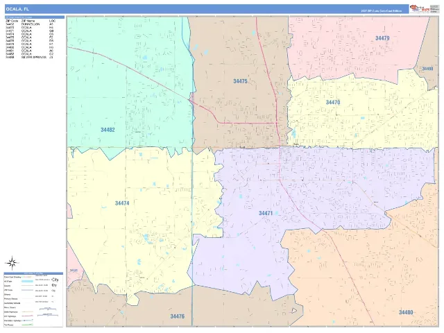 Ocala, FL ZIP Code Wall Map, ColorCast style