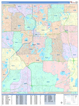 Orlando, FL ColorCast style ZIP Code wall map