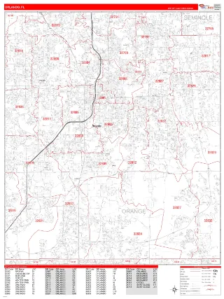Orlando, FL RedLine style ZIP Code wall map