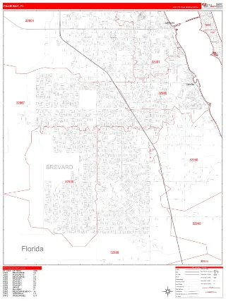 Palm Bay, FL RedLine style ZIP Code wall map