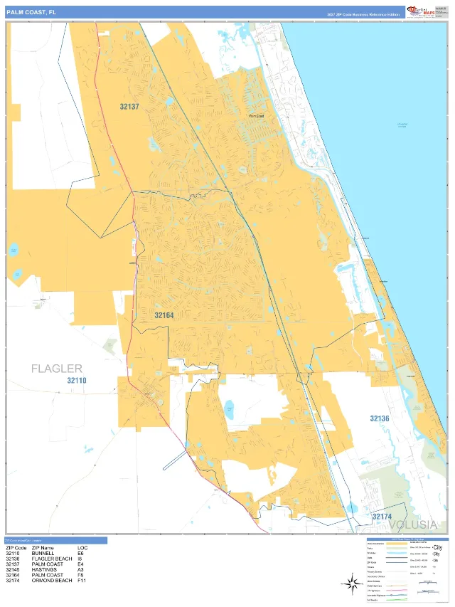 Palm Coast, FL ZIP Code Wall Map, Business Reference style