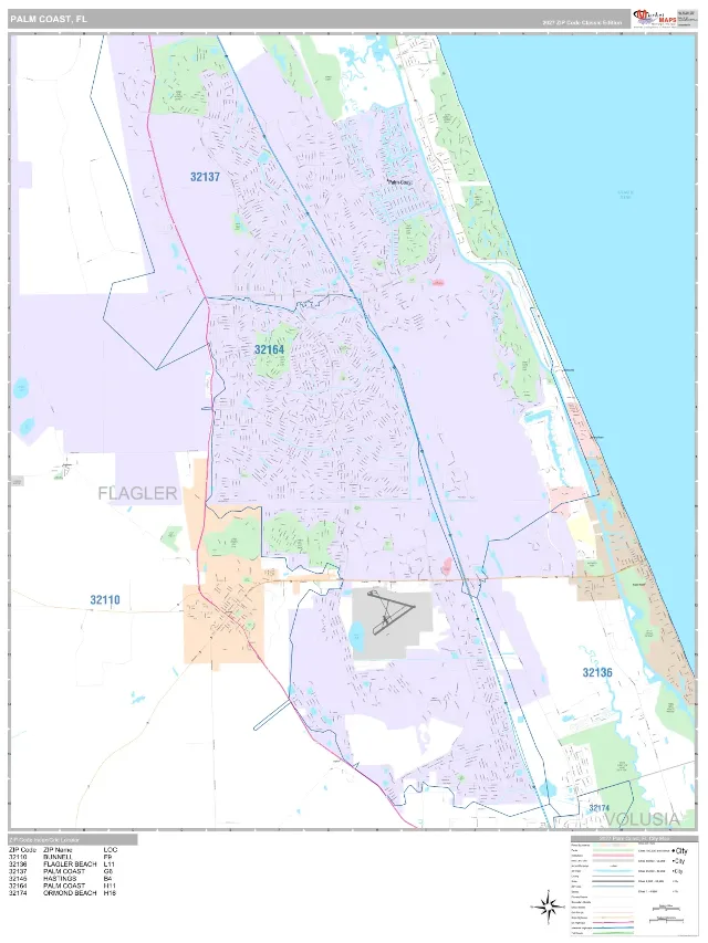Palm Coast, FL ZIP Code Wall Map, Classic style