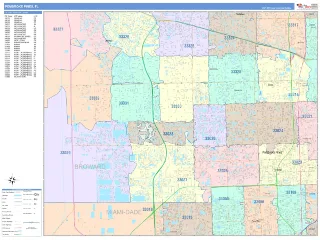 Pembroke Pines, FL ColorCast style ZIP Code wall map
