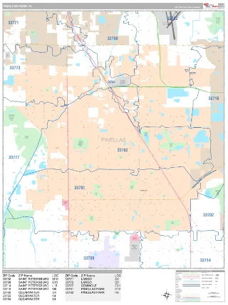 Pinellas Park, FL Classic style ZIP Code wall map