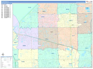 Plantation, FL ColorCast style ZIP Code wall map