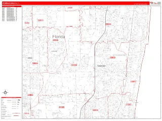 Pompano Beach, FL RedLine style ZIP Code wall map