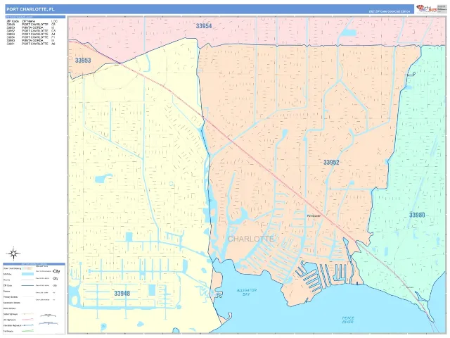 Port Charlotte, FL ZIP Code Wall Map, ColorCast style