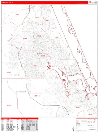 Port St Lucie, FL RedLine style ZIP Code wall map