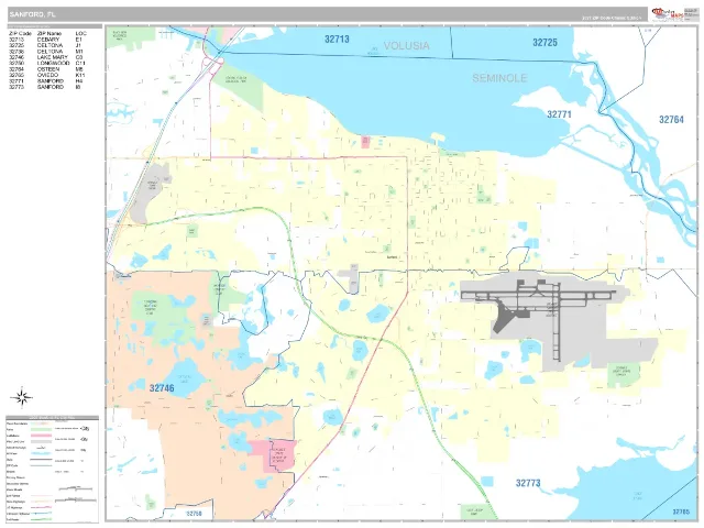 Sanford, FL ZIP Code Wall Map, Classic style