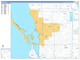 Sarasota, FL Business Reference style ZIP Code wall map