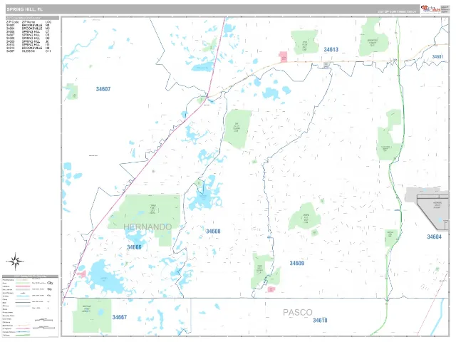 Spring Hill, FL ZIP Code Wall Map, Classic style