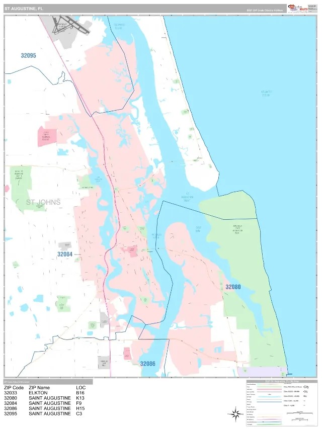 St. Augustine, FL ZIP Code Wall Map, Classic style