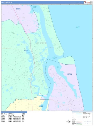St. Augustine, FL ColorCast style ZIP Code wall map