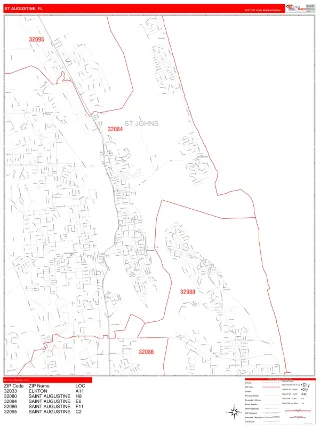 St. Augustine, FL RedLine style ZIP Code wall map