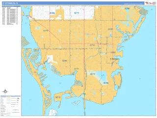St Petersburg, FL Business Reference style ZIP Code wall map