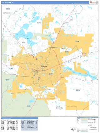 Tallahassee, FL Business Reference style ZIP Code wall map