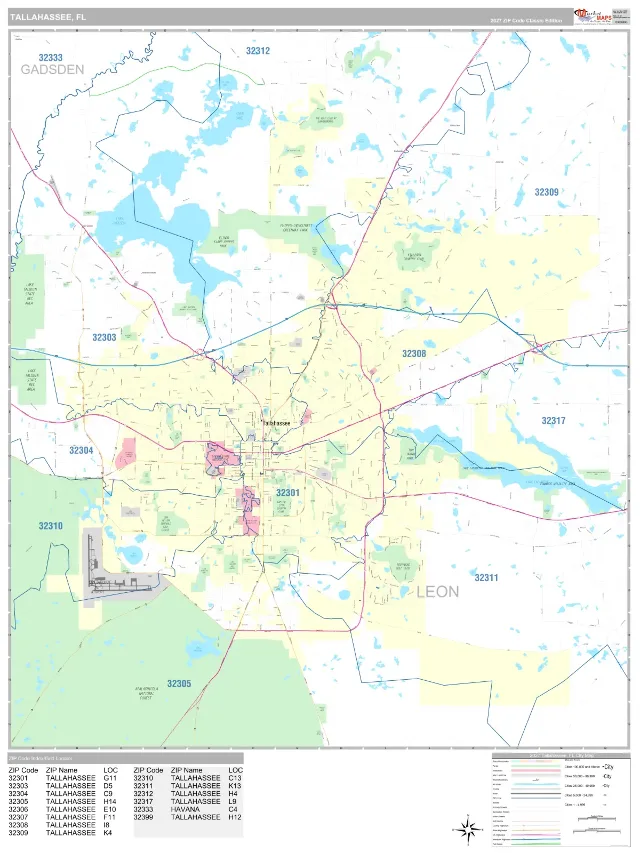 Tallahassee, FL ZIP Code Wall Map, Classic style