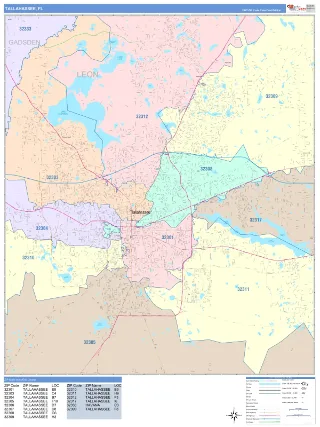 Tallahassee, FL ColorCast style ZIP Code wall map