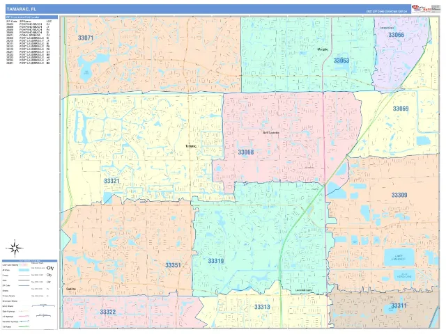Tamarac, FL ZIP Code Wall Map, ColorCast style