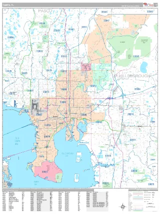 Tampa, FL Classic style ZIP Code wall map