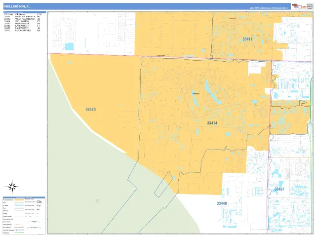 Wellington, FL ZIP Code Wall Map, Business Reference style
