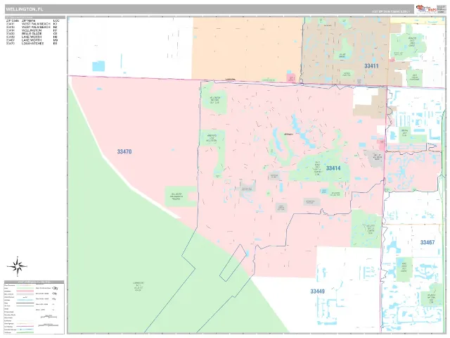 Wellington, FL ZIP Code Wall Map, Classic style