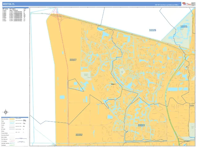 Weston, FL ZIP Code Wall Map, Business Reference style