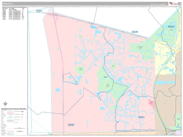 Weston, FL ZIP Code Wall Map, Classic style