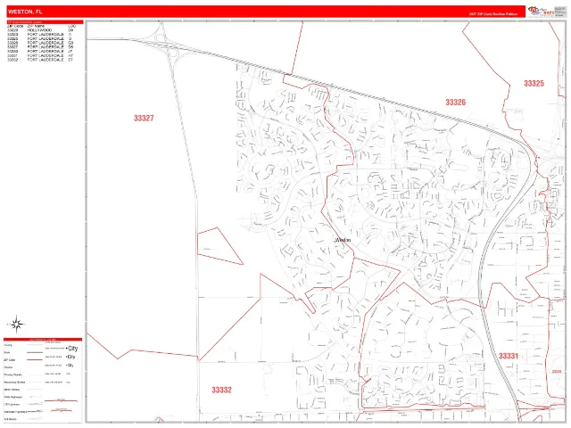 Weston, FL ZIP Code Wall Map, RedLine style