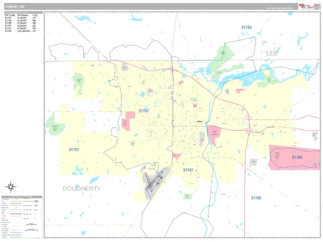 Albany, GA ZIP Code Wall Map, Classic style