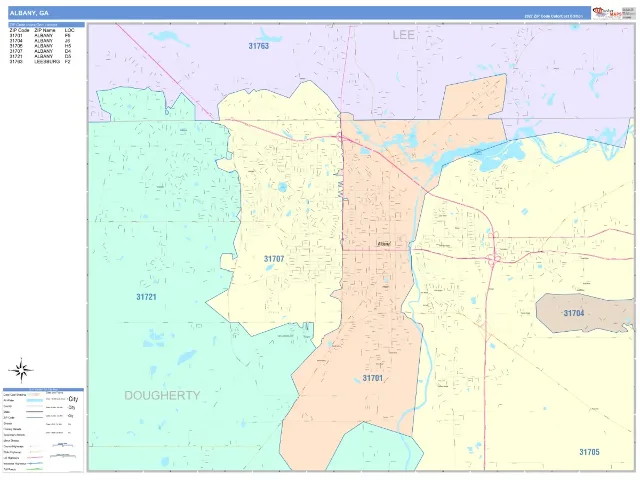 Albany, GA ZIP Code Wall Map, ColorCast style