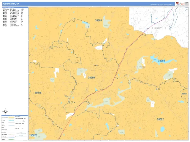 Alpharetta, GA ZIP Code Wall Map, Business Reference style