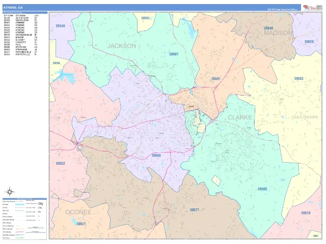Athens, GA ZIP Code Wall Map, ColorCast style