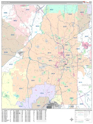 Atlanta, GA Classic style ZIP Code wall map