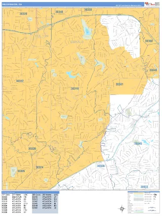 Brookhaven, GA Business Reference style ZIP Code wall map
