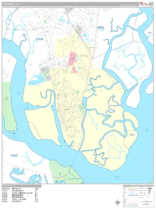 Brunswick, GA Classic style ZIP Code wall map