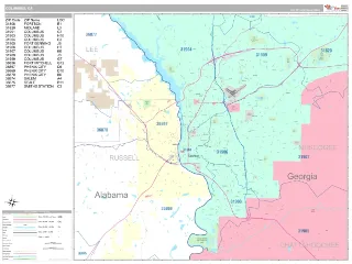 Columbus, GA Classic style ZIP Code wall map