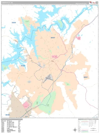 Gainesville, GA Classic style ZIP Code wall map