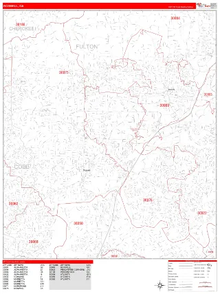 Roswell, GA RedLine style ZIP Code wall map