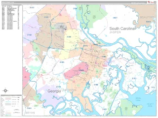 Savannah, GA Classic style ZIP Code wall map