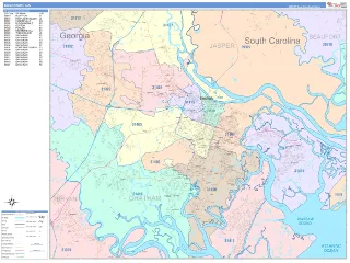 Savannah, GA ColorCast style ZIP Code wall map