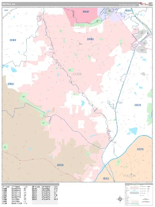 Smyrna, GA Classic style ZIP Code wall map